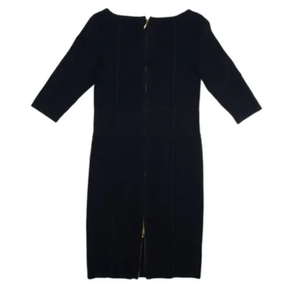 REISS Bodycon Boat Neck Knee Length Gold Detail Dress Dark Blue Sz M - Picture 2 of 15